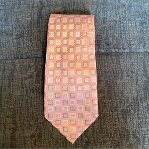 Men's CALVIN KLEIN Silk NECKTIE Tie Pink -Tan Gold Squares